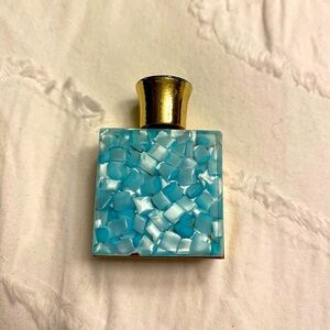 Perfume glass bottle small tiny enclosed in case gold plated synthetic mosaic 16
